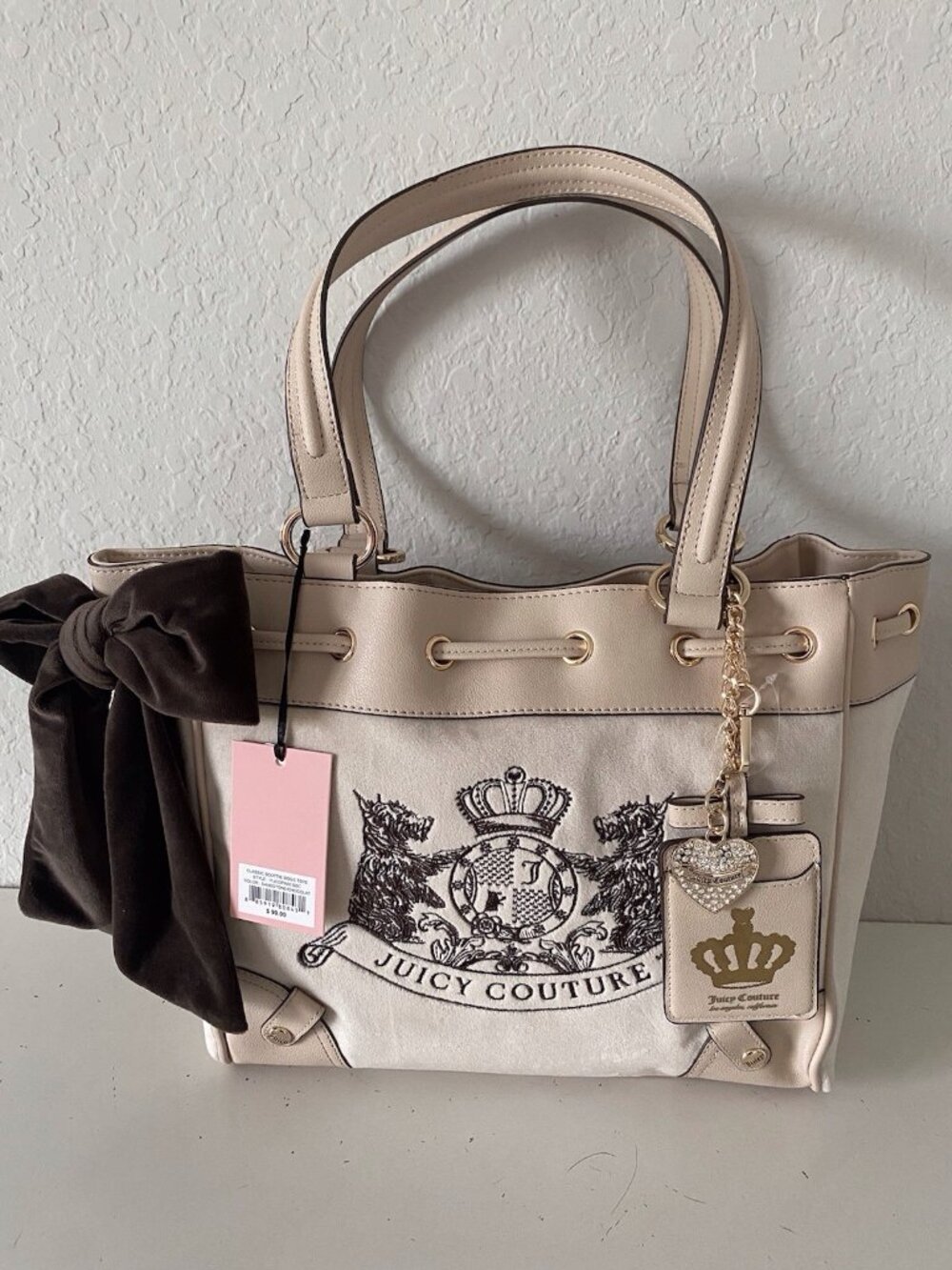 Juicy Couture Classic Scottie Dogs Tote Daydreamer Sandstone Chocolate W/Charm